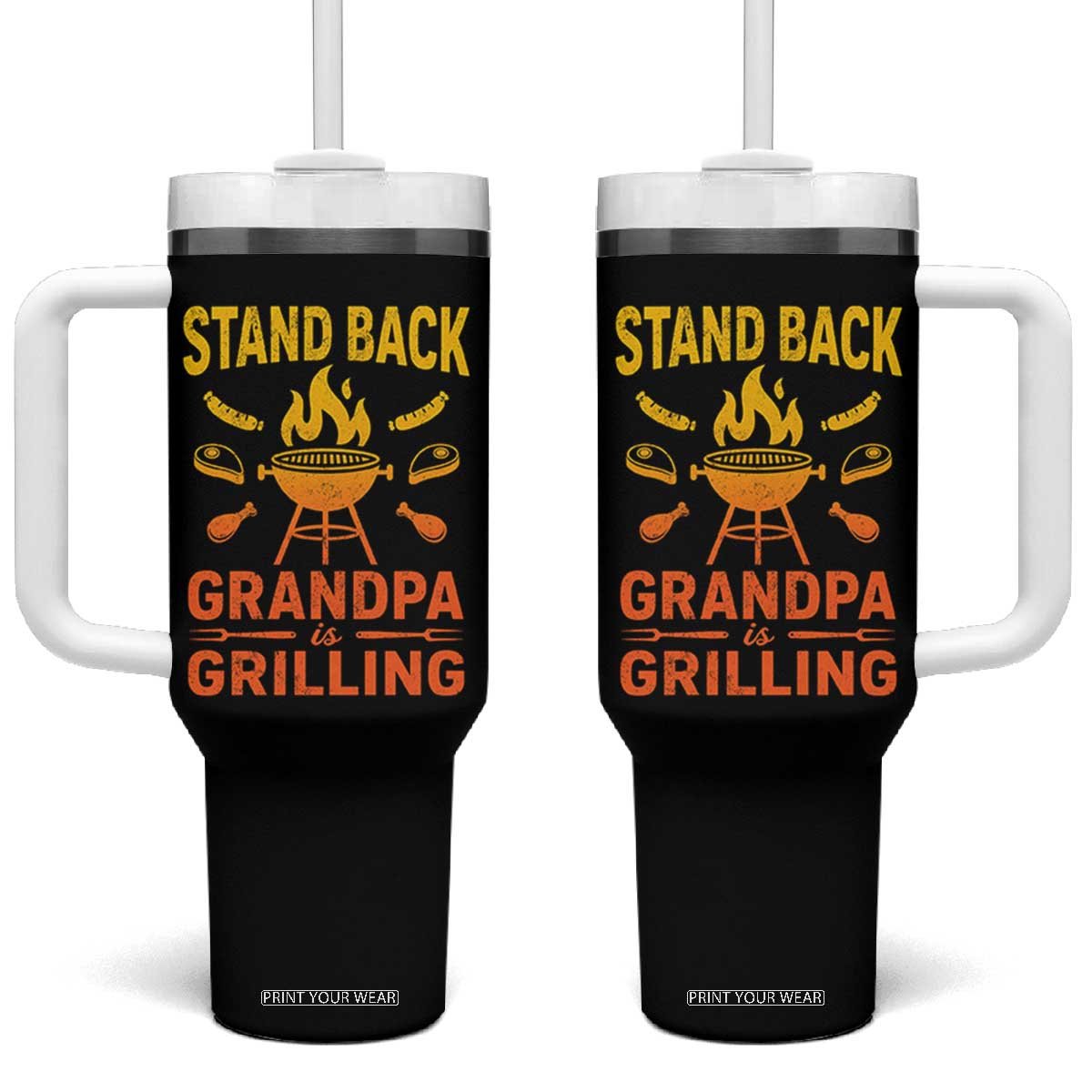 Grandpa Is Grilling Tumbler With Handle Funny Fathers Day BBQ TS10 One Size: 40 oz Black Print Your Wear