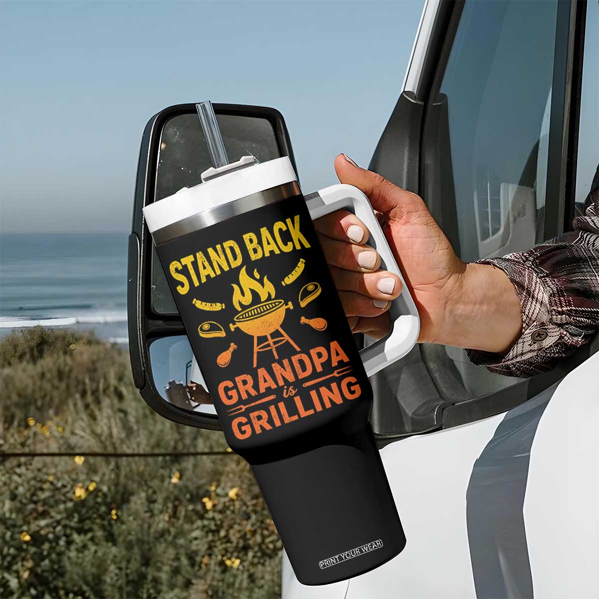 Grandpa Is Grilling Tumbler With Handle Funny Fathers Day BBQ
