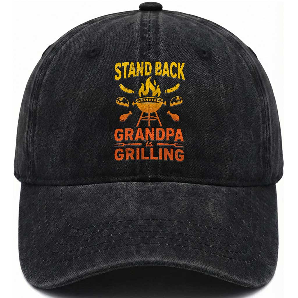 Grandpa Is Grilling Washed Cotton Baseball Cap Funny Fathers Day BBQ