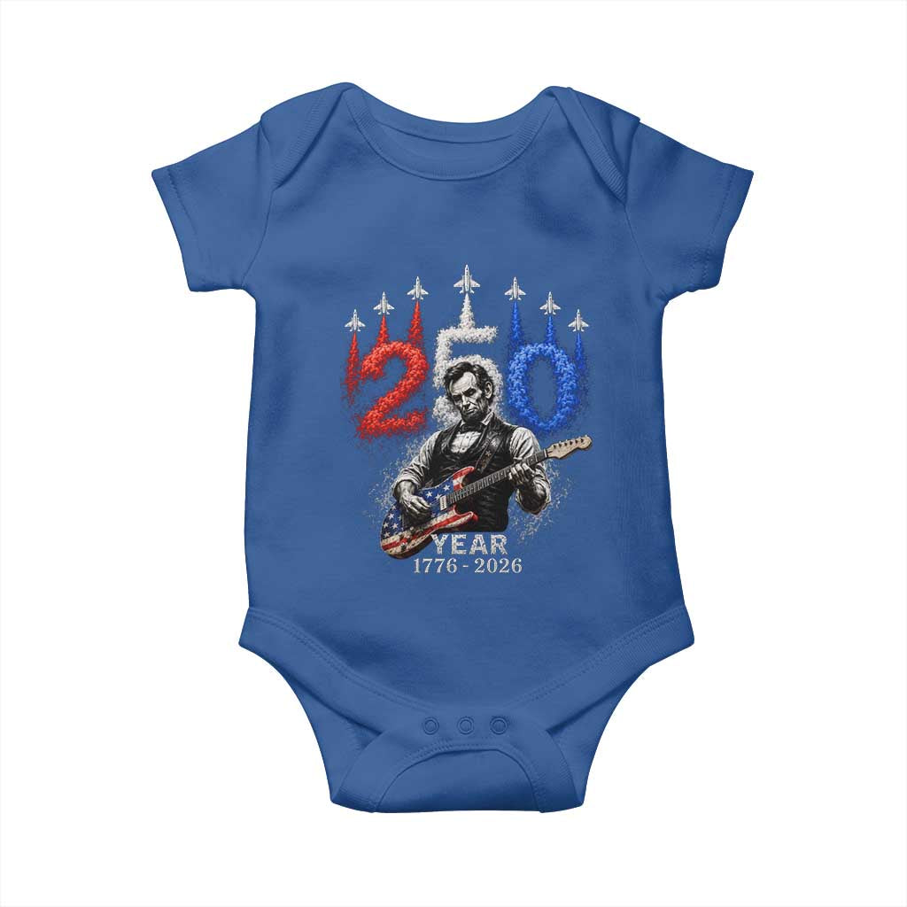 Vintage Abraham Lincoln Abe Lincoln Playing Guitar 250 Years Baby Onesie 1776 2026 Humor Patriotic TS10 Royal Blue Print Your Wear