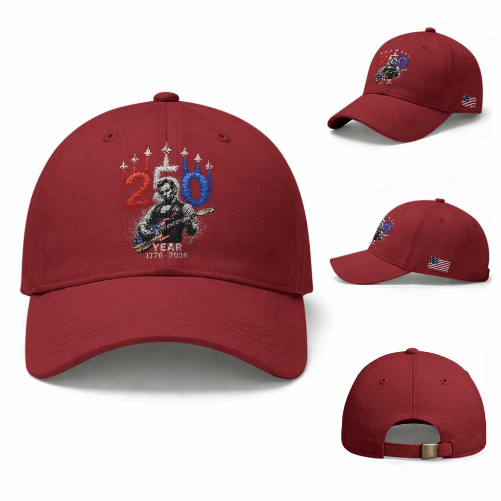Vintage Abraham Lincoln Abe Lincoln Playing Guitar 250 Years Baseball Cap 1776 2026 Humor Patriotic TS10 Baseball Cap Universal Fit Cherry Red Print Your Wear