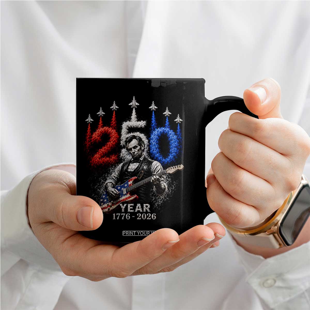 Vintage Abraham Lincoln Abe Lincoln Playing Guitar 250 Years Coffee Mug 1776 2026 Humor Patriotic TS10 Print Your Wear