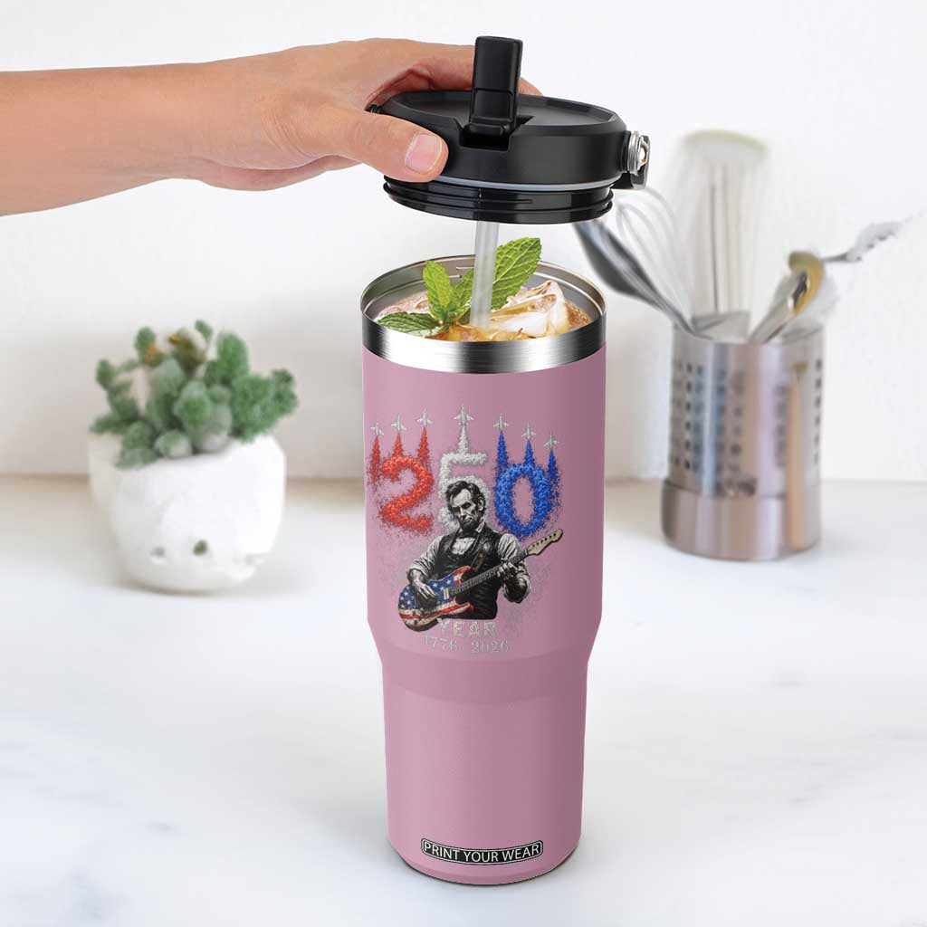 Vintage Abraham Lincoln Abe Lincoln Playing Guitar 250 Years Flip Straw Tumbler 1776 2026 Humor Patriotic TS10 One Size: 30 oz Light Pink Print Your Wear