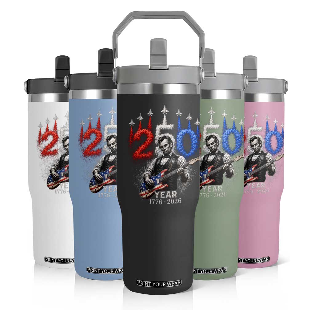 Vintage Abraham Lincoln Abe Lincoln Playing Guitar 250 Years Flip Straw Tumbler 1776 2026 Humor Patriotic TS10 Print Your Wear