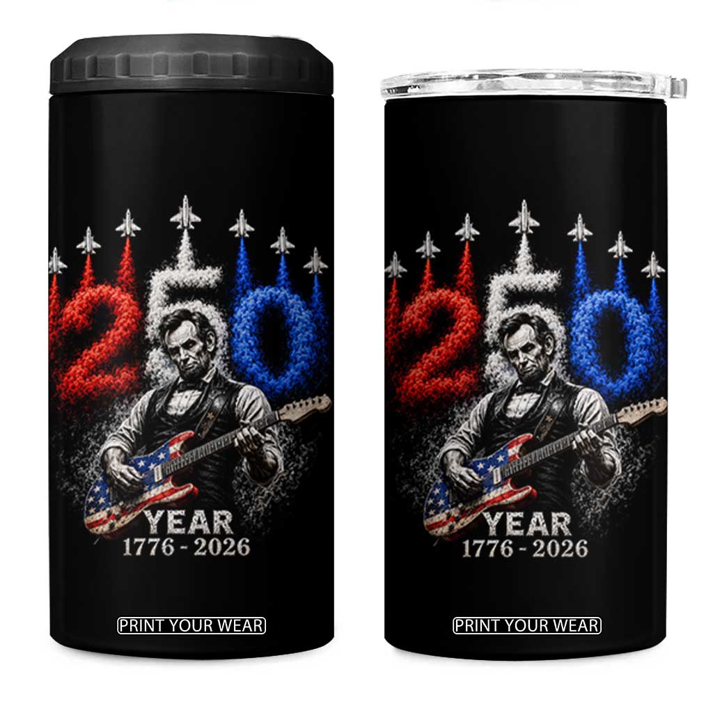 Vintage Abraham Lincoln Abe Lincoln Playing Guitar 250 Years 4 in 1 Can Cooler Tumbler 1776 2026 Humor Patriotic TS10 One Size: 16 oz Black Print Your Wear