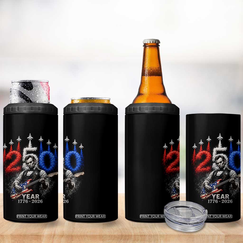 Vintage Abraham Lincoln Abe Lincoln Playing Guitar 250 Years 4 in 1 Can Cooler Tumbler 1776 2026 Humor Patriotic TS10 Print Your Wear