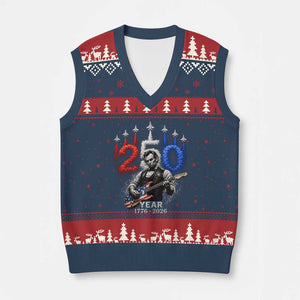 Vintage Abraham Lincoln Abe Lincoln Playing Guitar 250 Years V-Neck Knit Sweater Vest 1776 2026 Humor Patriotic TS10 Navy Red Print Your Wear