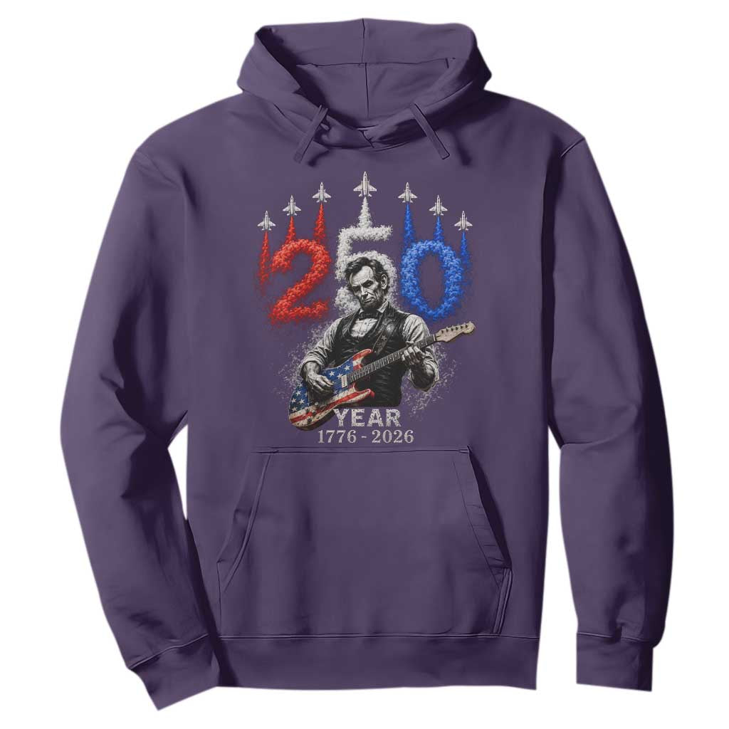 Vintage Abraham Lincoln Abe Lincoln Playing Guitar 250 Years Hoodie 1776 2026 Humor Patriotic TS10 Purple Print Your Wear