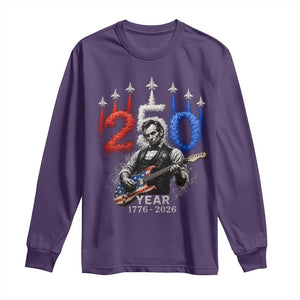 Vintage Abraham Lincoln Abe Lincoln Playing Guitar 250 Years Long Sleeve Shirt 1776 2026 Humor Patriotic TS10 Purple Print Your Wear