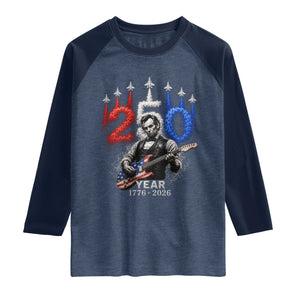 Vintage Abraham Lincoln Abe Lincoln Playing Guitar 250 Years Raglan Shirt 1776 2026 Humor Patriotic TS10 Heather Denim Navy Print Your Wear
