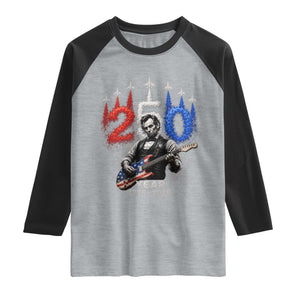 Vintage Abraham Lincoln Abe Lincoln Playing Guitar 250 Years Raglan Shirt 1776 2026 Humor Patriotic TS10 Heather Gray Black Print Your Wear