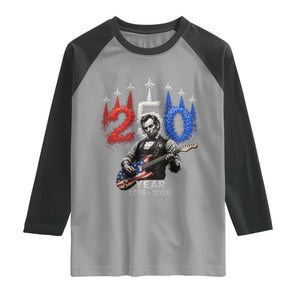 Vintage Abraham Lincoln Abe Lincoln Playing Guitar 250 Years Raglan Shirt 1776 2026 Humor Patriotic TS10 Sport Gray Black Print Your Wear