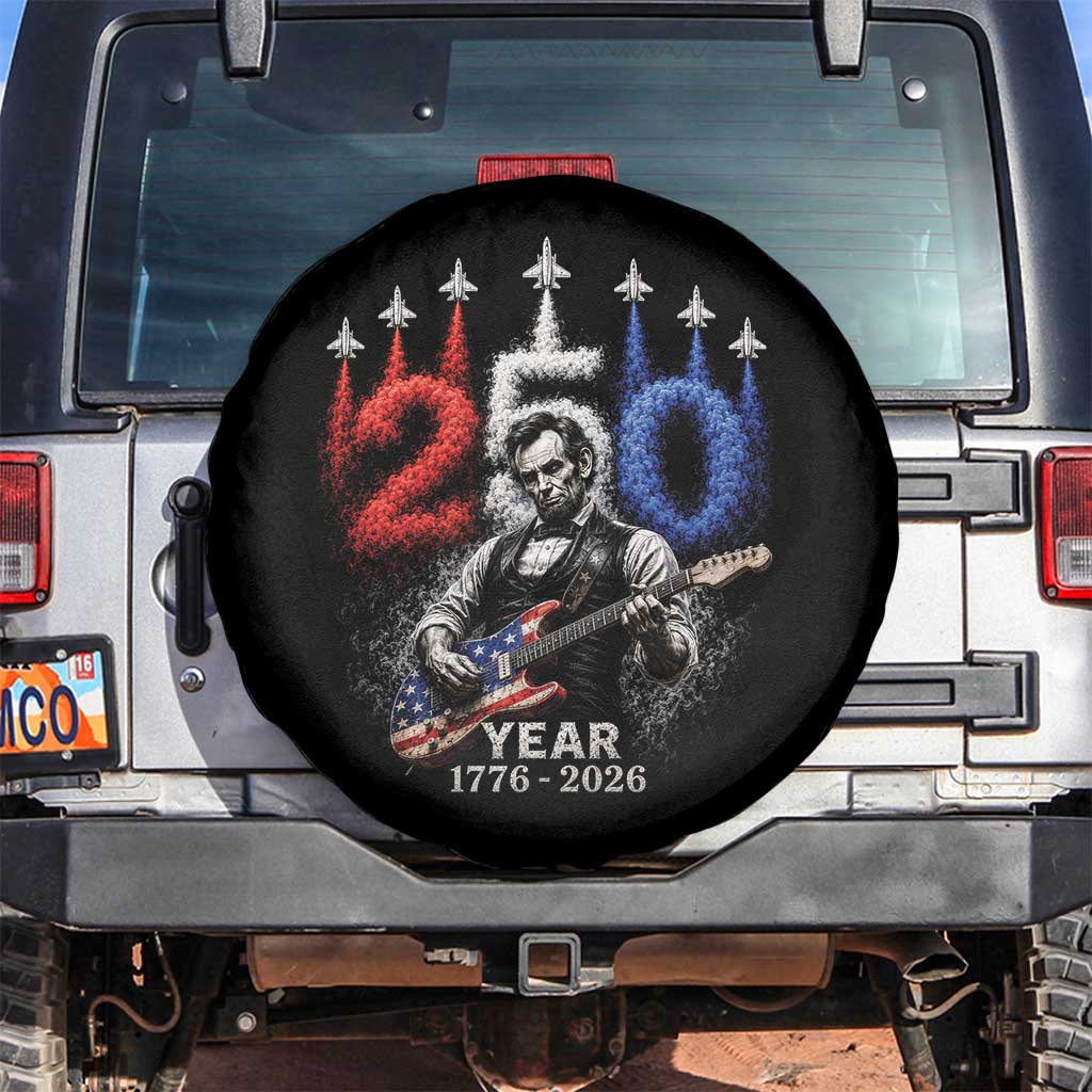 Vintage Abraham Lincoln Abe Lincoln Playing Guitar 250 Years Spare Tire Cover 1776 2026 Humor Patriotic TS10 No hole Black Print Your Wear