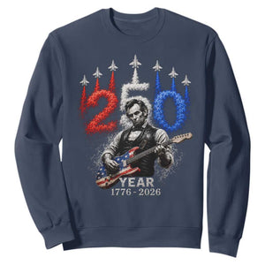 Vintage Abraham Lincoln Abe Lincoln Playing Guitar 250 Years Sweatshirt 1776 2026 Humor Patriotic TS10 Navy Print Your Wear