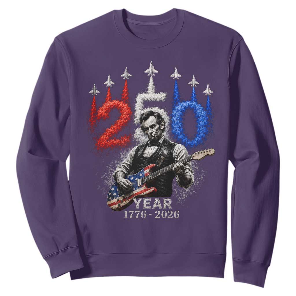Vintage Abraham Lincoln Abe Lincoln Playing Guitar 250 Years Sweatshirt 1776 2026 Humor Patriotic TS10 Purple Print Your Wear