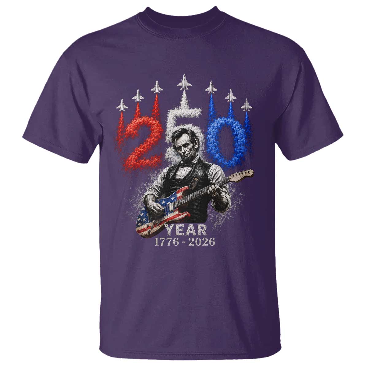 Vintage Abraham Lincoln Abe Lincoln Playing Guitar 250 Years T Shirt 1776 2026 Humor Patriotic TS10 Purple Print Your Wear
