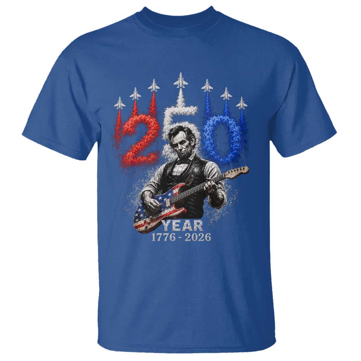 Vintage Abraham Lincoln Abe Lincoln Playing Guitar 250 Years T Shirt 1776 2026 Humor Patriotic TS10 Royal Blue Print Your Wear