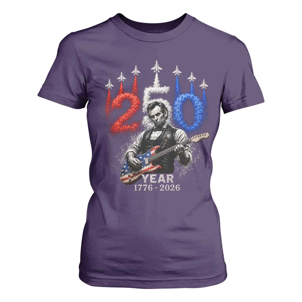 Vintage Abraham Lincoln Abe Lincoln Playing Guitar 250 Years T Shirt For Women 1776 2026 Humor Patriotic TS10 Purple Print Your Wear