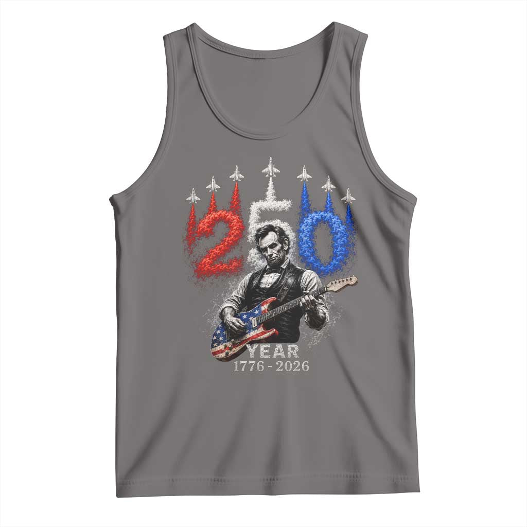 Vintage Abraham Lincoln Abe Lincoln Playing Guitar 250 Years Tank Top 1776 2026 Humor Patriotic TS10 Deep Heather Print Your Wear