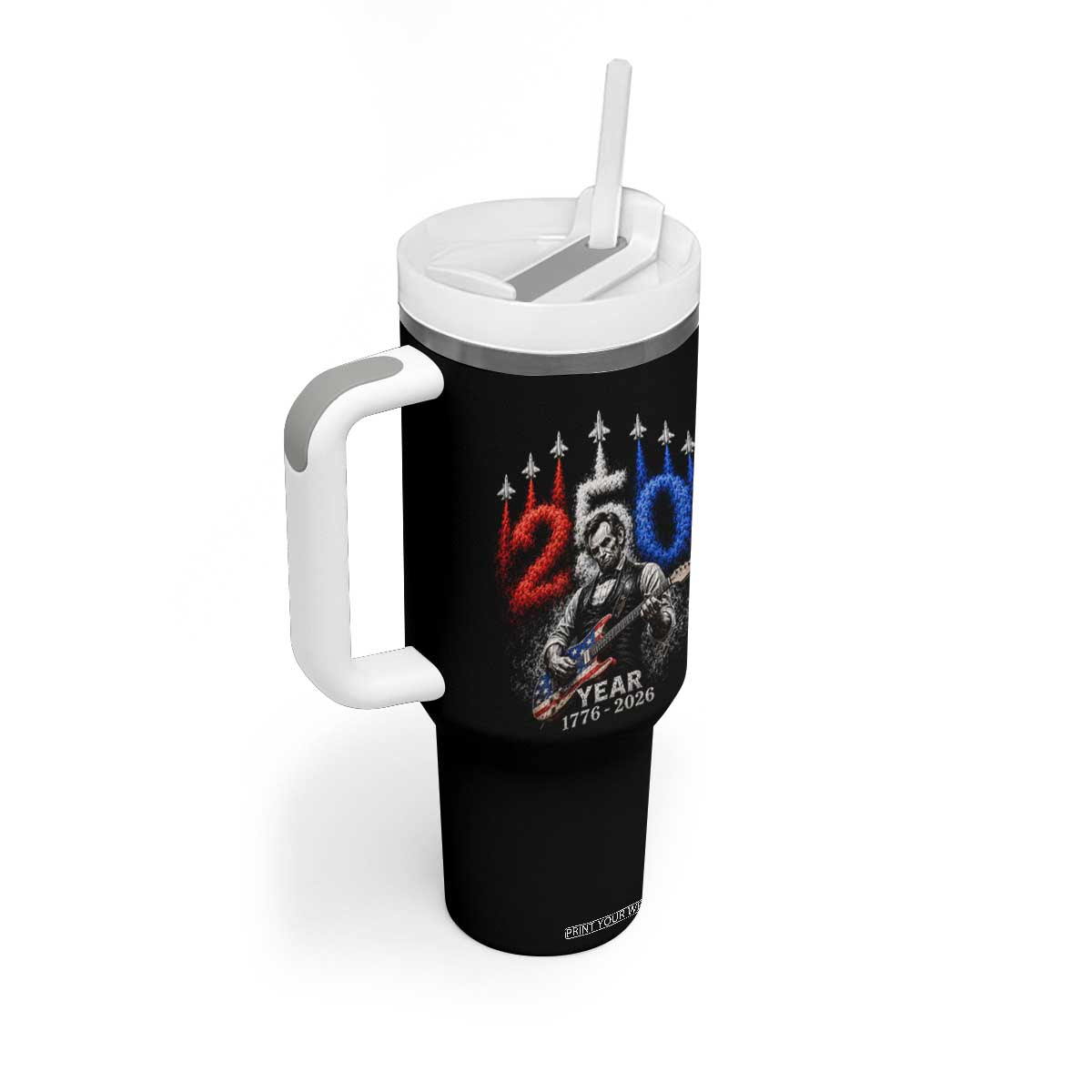 Vintage Abraham Lincoln Abe Lincoln Playing Guitar 250 Years Tumbler With Handle 1776 2026 Humor Patriotic TS10 Print Your Wear