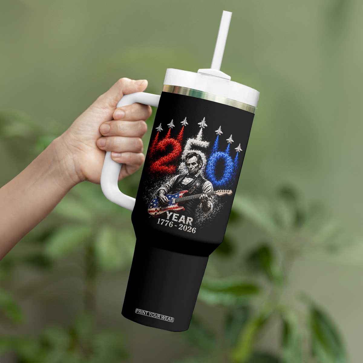 Vintage Abraham Lincoln Abe Lincoln Playing Guitar 250 Years Tumbler With Handle 1776 2026 Humor Patriotic TS10 Print Your Wear