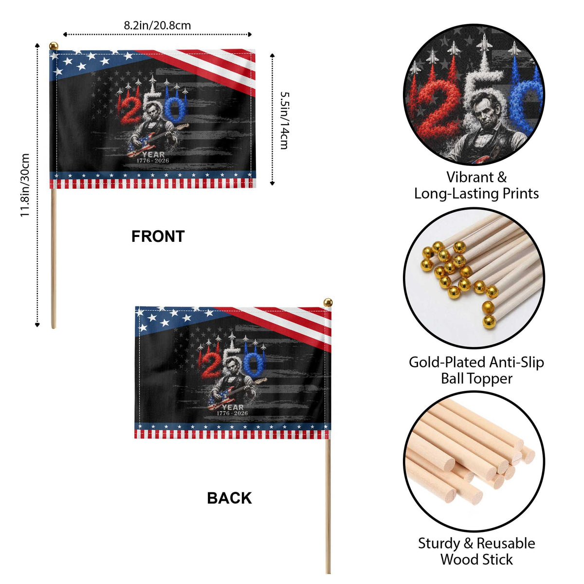 Vintage Abraham Lincoln Abe Lincoln Playing Guitar 250 Years Patriotic Handheld Flag 1776 2026 Humor Patriotic TS10 Print Your Wear