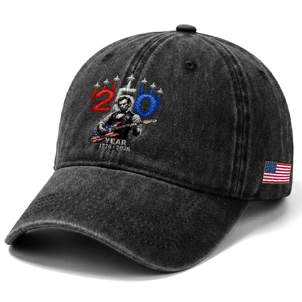 Vintage Abraham Lincoln Abe Lincoln Playing Guitar 250 Years Washed Cotton Baseball Cap 1776 2026 Humor Patriotic TS10 Print Your Wear