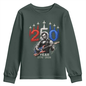 Vintage Abraham Lincoln Abe Lincoln Playing Guitar 250 Years Youth Sweatshirt 1776 2026 Humor Patriotic TS10 Dark Forest Green Print Your Wear