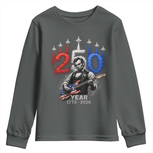 Vintage Abraham Lincoln Abe Lincoln Playing Guitar 250 Years Youth Sweatshirt 1776 2026 Humor Patriotic TS10 Dark Heather Print Your Wear