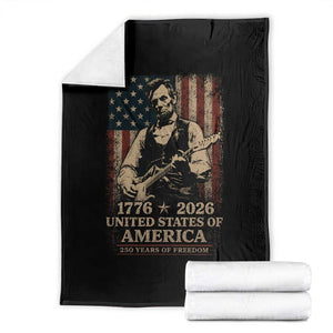 Vintage Abraham Lincoln Abe Lincoln Playing Guitar 250 Years Throw Blanket 1776 2026 Humor Patriotic USA Flag TS10 Black Print Your Wear