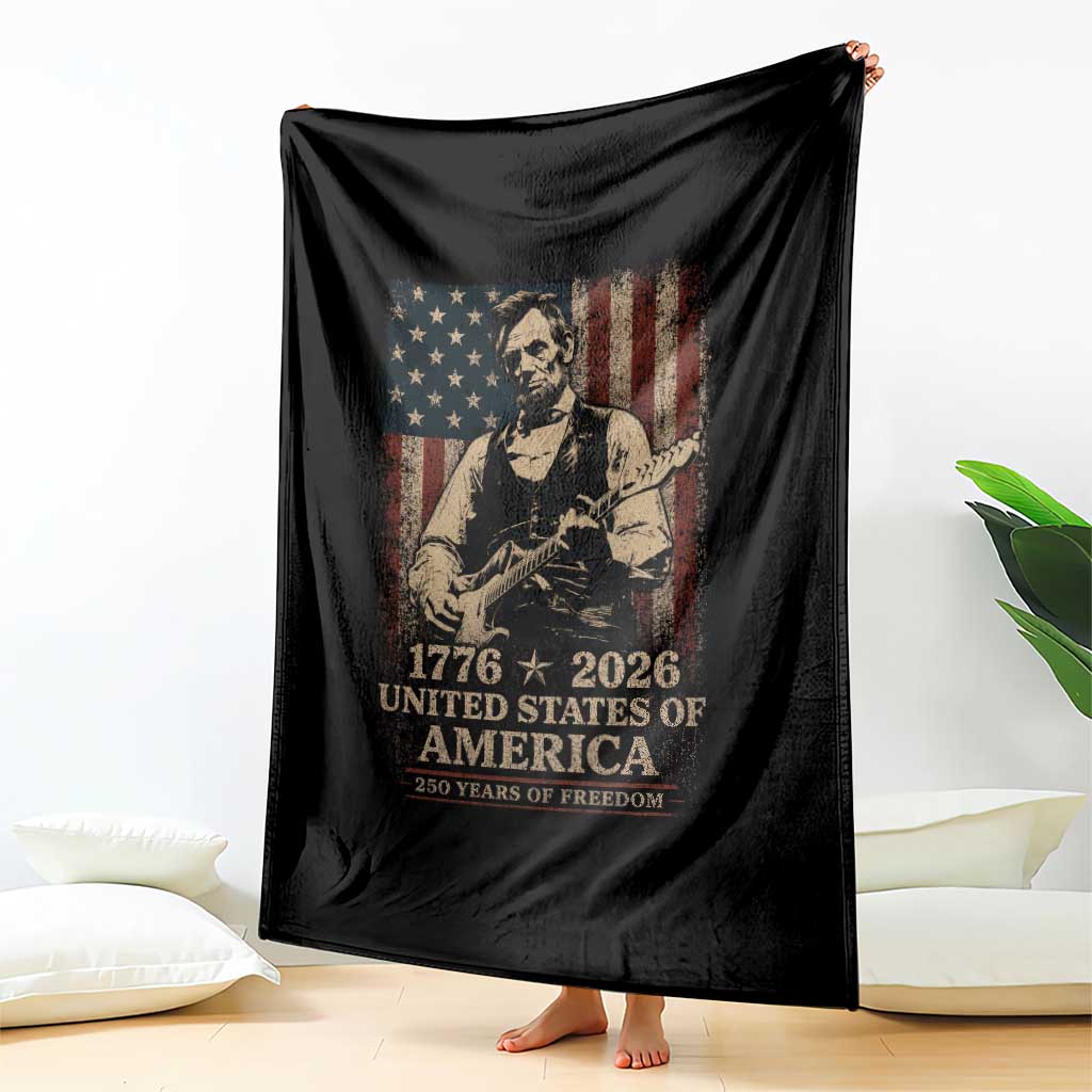 Vintage Abraham Lincoln Abe Lincoln Playing Guitar 250 Years Throw Blanket 1776 2026 Humor Patriotic USA Flag TS10 Print Your Wear