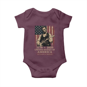 Vintage Abraham Lincoln Abe Lincoln Playing Guitar 250 Years Baby Onesie 1776 2026 Humor Patriotic USA Flag TS10 Maroon Print Your Wear