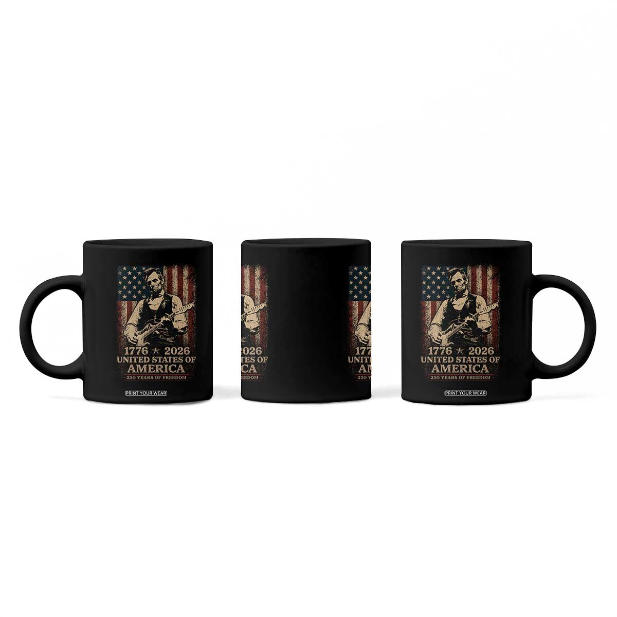 Vintage Abraham Lincoln Abe Lincoln Playing Guitar 250 Years Coffee Mug 1776 2026 Humor Patriotic USA Flag TS10 Print Your Wear