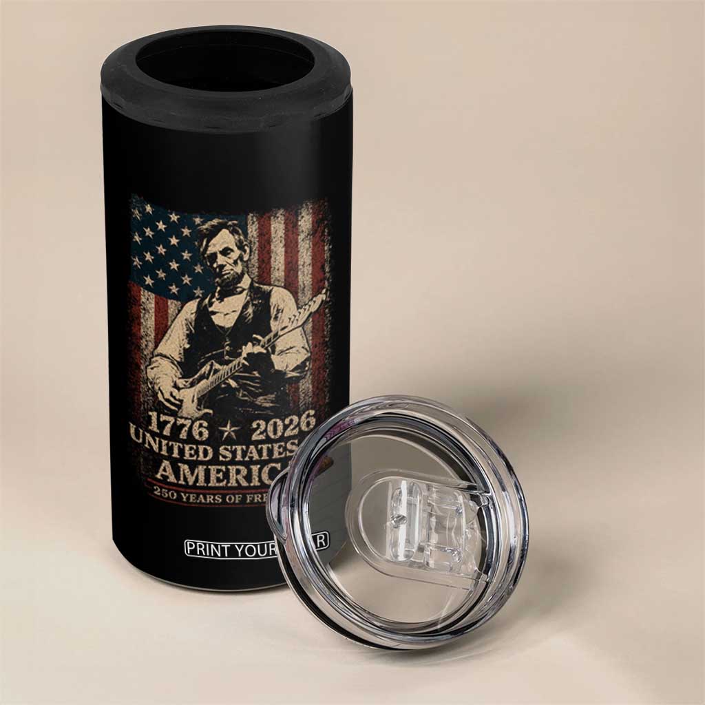 Vintage Abraham Lincoln Abe Lincoln Playing Guitar 250 Years 4 in 1 Can Cooler Tumbler 1776 2026 Humor Patriotic USA Flag TS10 Print Your Wear