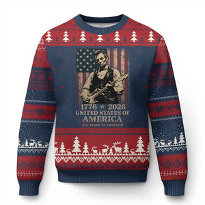 Vintage Abraham Lincoln Abe Lincoln Playing Guitar 250 Years Ugly Christmas Sweater 1776 2026 Humor Patriotic USA Flag TS10 Navy Red Print Your Wear