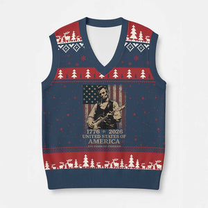 Vintage Abraham Lincoln Abe Lincoln Playing Guitar 250 Years V-Neck Knit Sweater Vest 1776 2026 Humor Patriotic USA Flag TS10 Navy Red Print Your Wear
