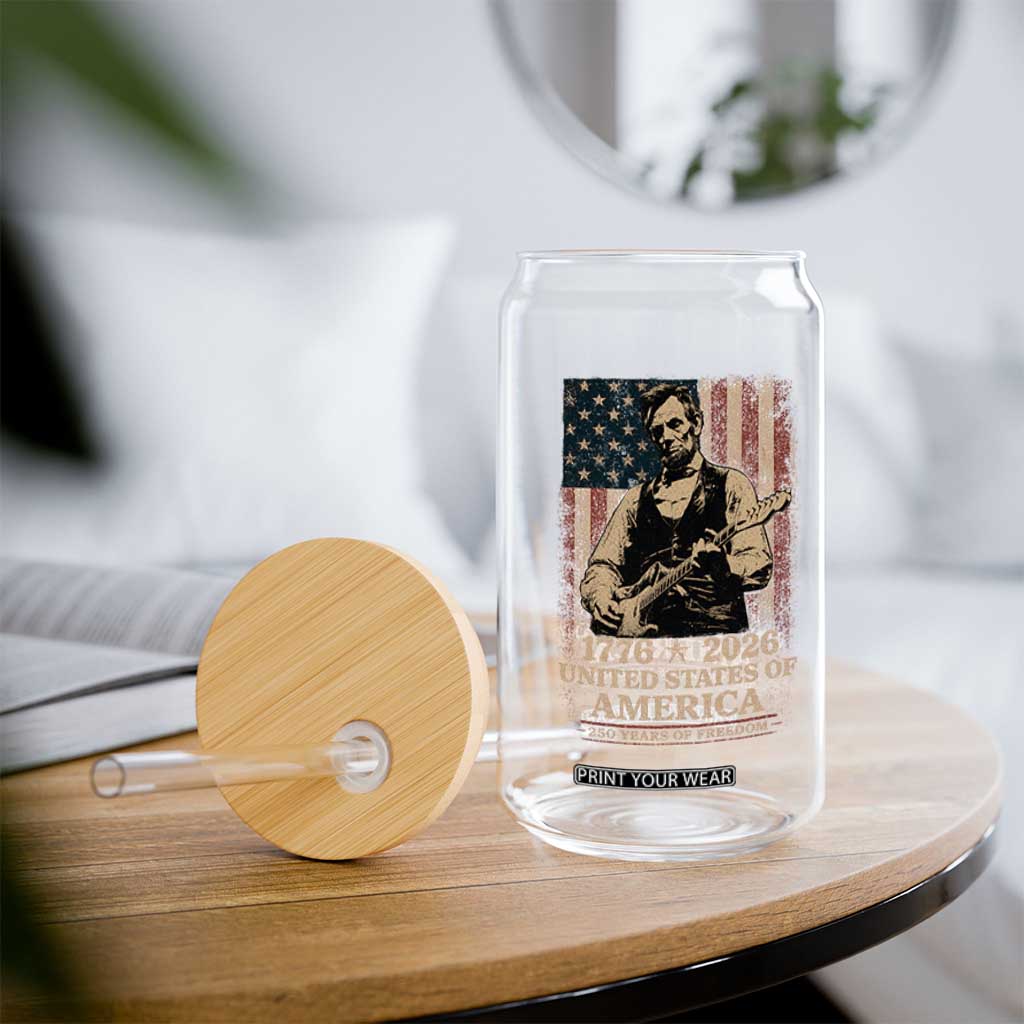 Vintage Abraham Lincoln Abe Lincoln Playing Guitar 250 Years Glass Can 1776 2026 Humor Patriotic USA Flag TS10 Print Your Wear
