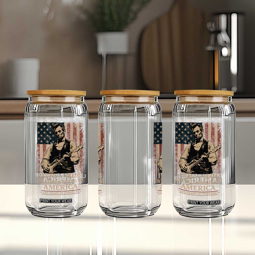 Vintage Abraham Lincoln Abe Lincoln Playing Guitar 250 Years Glass Can 1776 2026 Humor Patriotic USA Flag TS10 Print Your Wear