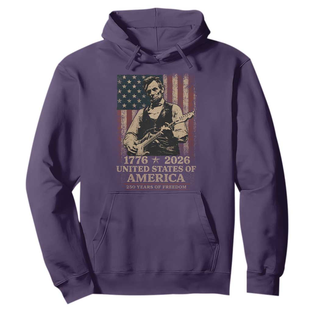 Vintage Abraham Lincoln Abe Lincoln Playing Guitar 250 Years Hoodie 1776 2026 Humor Patriotic USA Flag TS10 Purple Print Your Wear