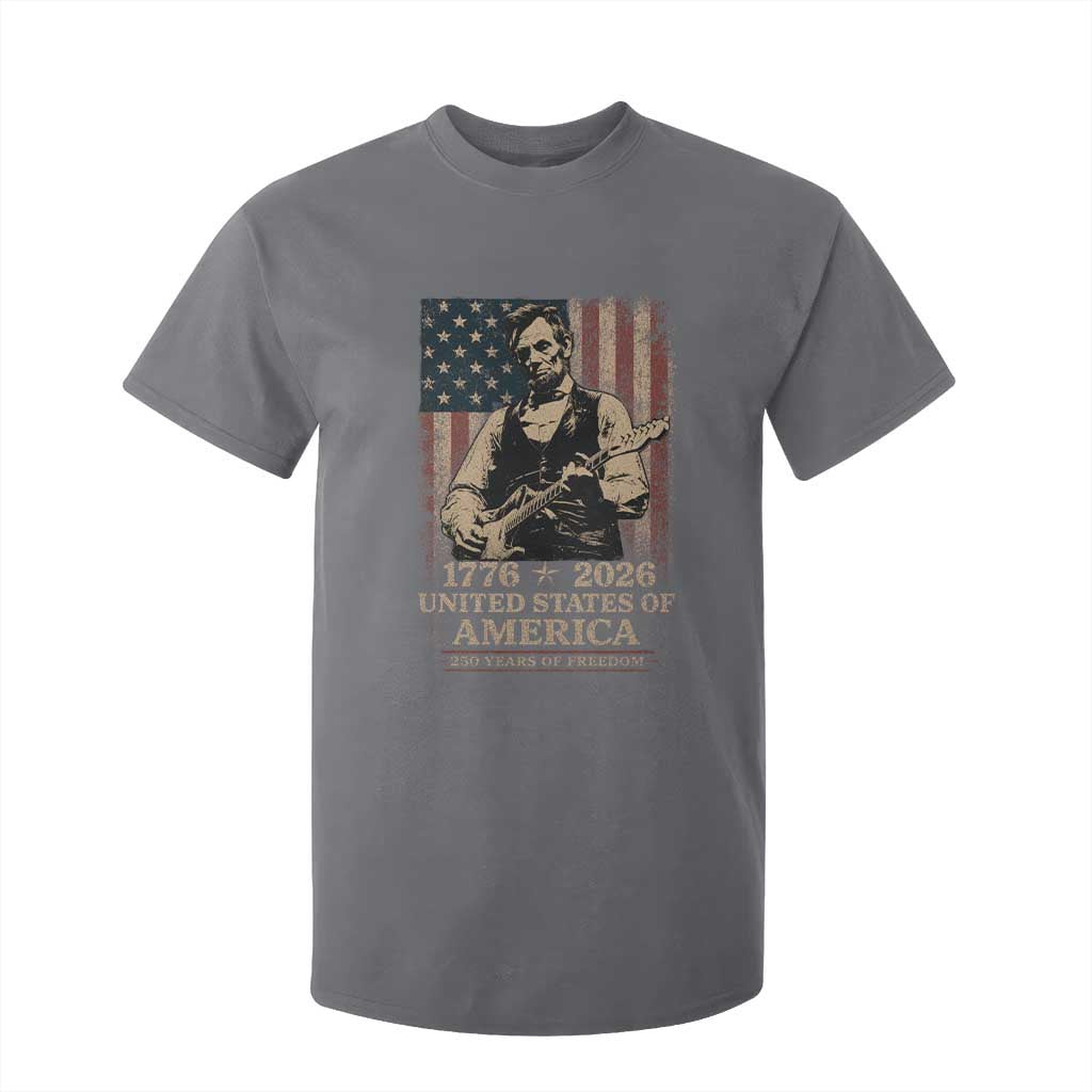 Vintage Abraham Lincoln Abe Lincoln Playing Guitar 250 Years T Shirt For Kid 1776 2026 Humor Patriotic USA Flag TS10 Charcoal Print Your Wear
