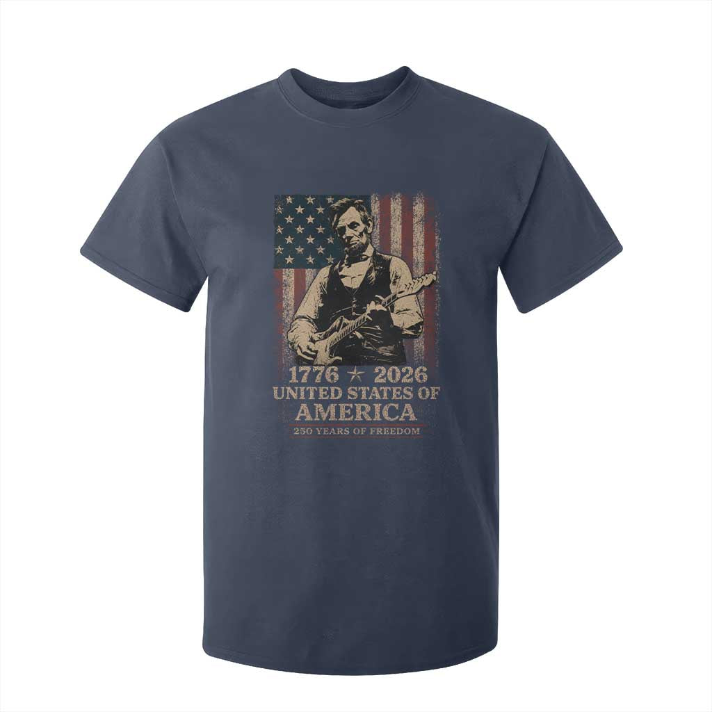 Vintage Abraham Lincoln Abe Lincoln Playing Guitar 250 Years T Shirt For Kid 1776 2026 Humor Patriotic USA Flag TS10 Navy Print Your Wear