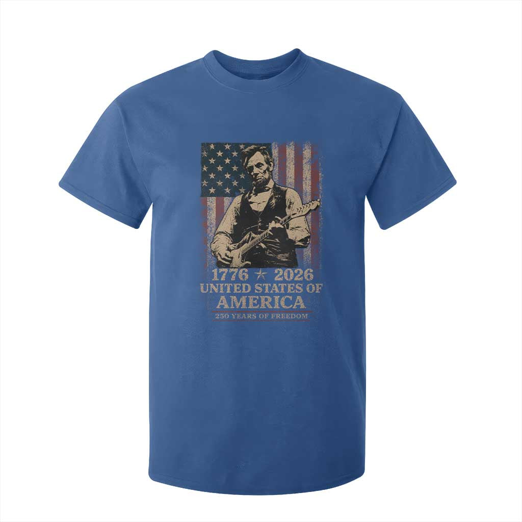 Vintage Abraham Lincoln Abe Lincoln Playing Guitar 250 Years T Shirt For Kid 1776 2026 Humor Patriotic USA Flag TS10 Royal Blue Print Your Wear