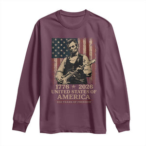 Vintage Abraham Lincoln Abe Lincoln Playing Guitar 250 Years Long Sleeve Shirt 1776 2026 Humor Patriotic USA Flag TS10 Maroon Print Your Wear