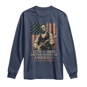 Vintage Abraham Lincoln Abe Lincoln Playing Guitar 250 Years Long Sleeve Shirt 1776 2026 Humor Patriotic USA Flag TS10 Navy Print Your Wear