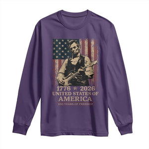 Vintage Abraham Lincoln Abe Lincoln Playing Guitar 250 Years Long Sleeve Shirt 1776 2026 Humor Patriotic USA Flag TS10 Purple Print Your Wear