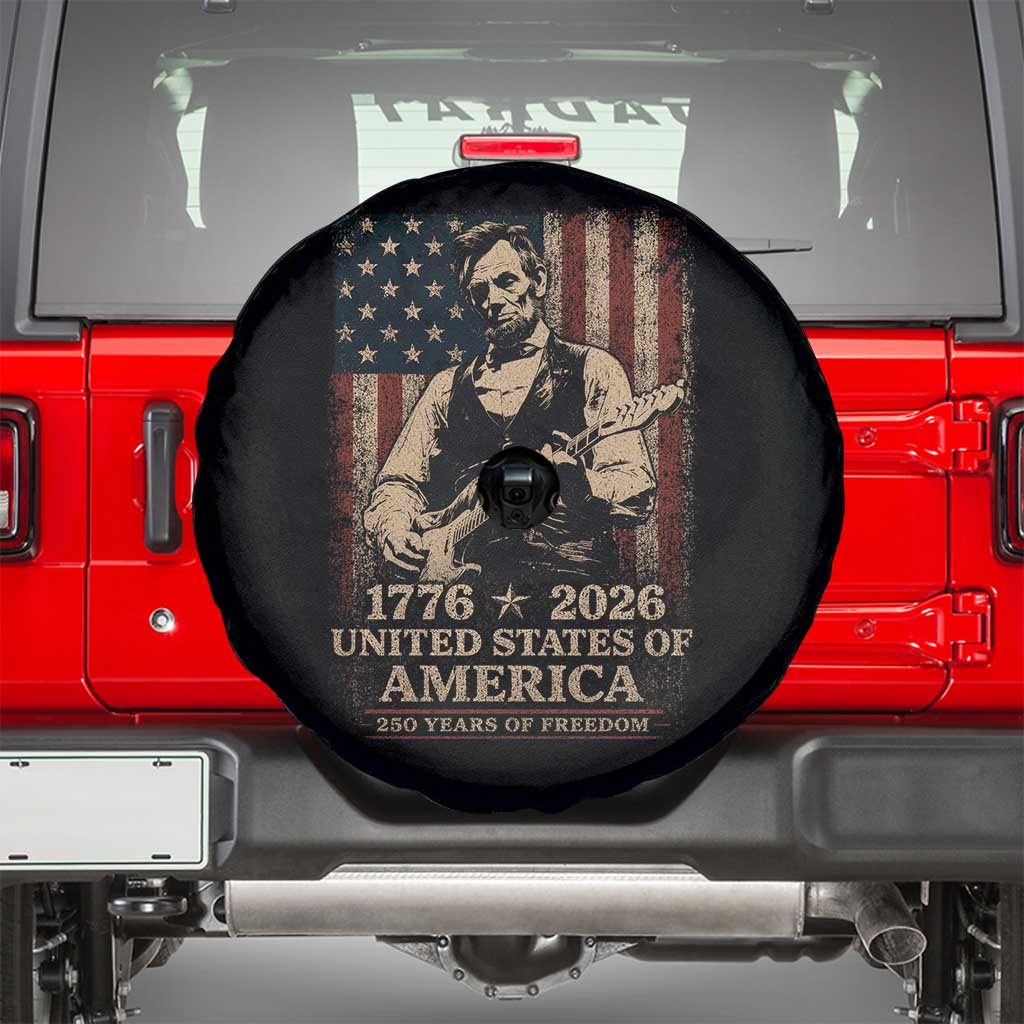 Vintage Abraham Lincoln Abe Lincoln Playing Guitar 250 Years Spare Tire Cover 1776 2026 Humor Patriotic USA Flag TS10 Black Print Your Wear