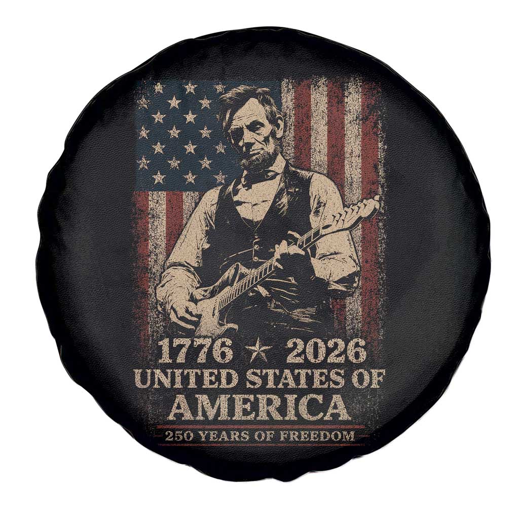 Vintage Abraham Lincoln Abe Lincoln Playing Guitar 250 Years Spare Tire Cover 1776 2026 Humor Patriotic USA Flag TS10 Print Your Wear