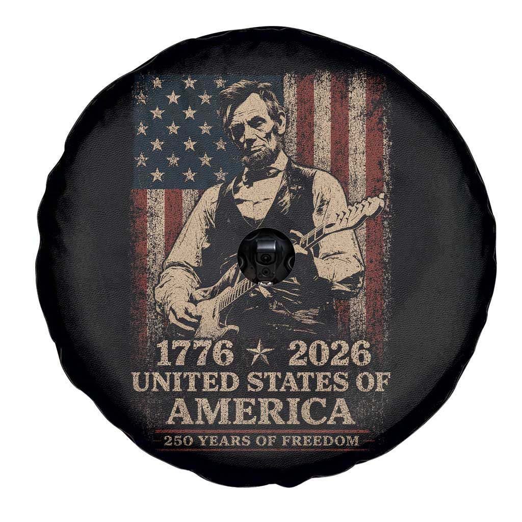 Vintage Abraham Lincoln Abe Lincoln Playing Guitar 250 Years Spare Tire Cover 1776 2026 Humor Patriotic USA Flag TS10 Print Your Wear