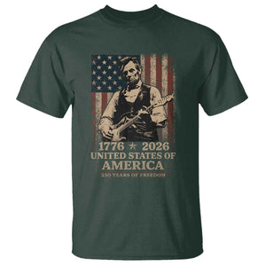 Vintage Abraham Lincoln Abe Lincoln Playing Guitar 250 Years T Shirt 1776 2026 Humor Patriotic USA Flag TS10 Dark Forest Green Print Your Wear