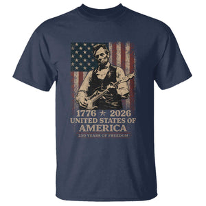 Vintage Abraham Lincoln Abe Lincoln Playing Guitar 250 Years T Shirt 1776 2026 Humor Patriotic USA Flag TS10 Navy Print Your Wear